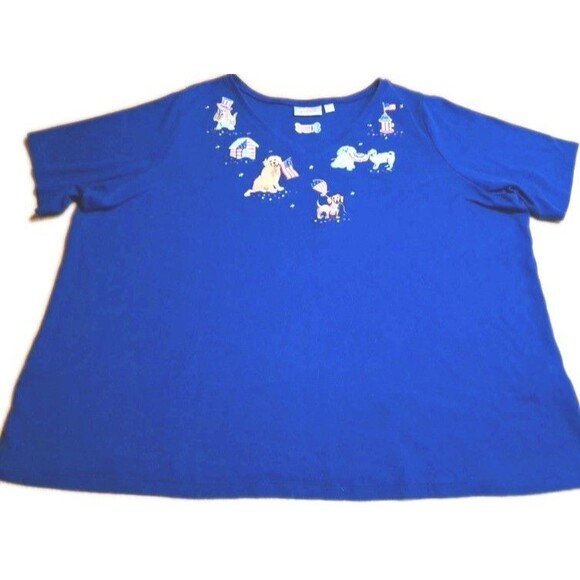 QUACKER FACTORY Embroidered Dog Lover Jersey Tunic Royal Blue Jeweled Sz 3X - Picture 5 of 16